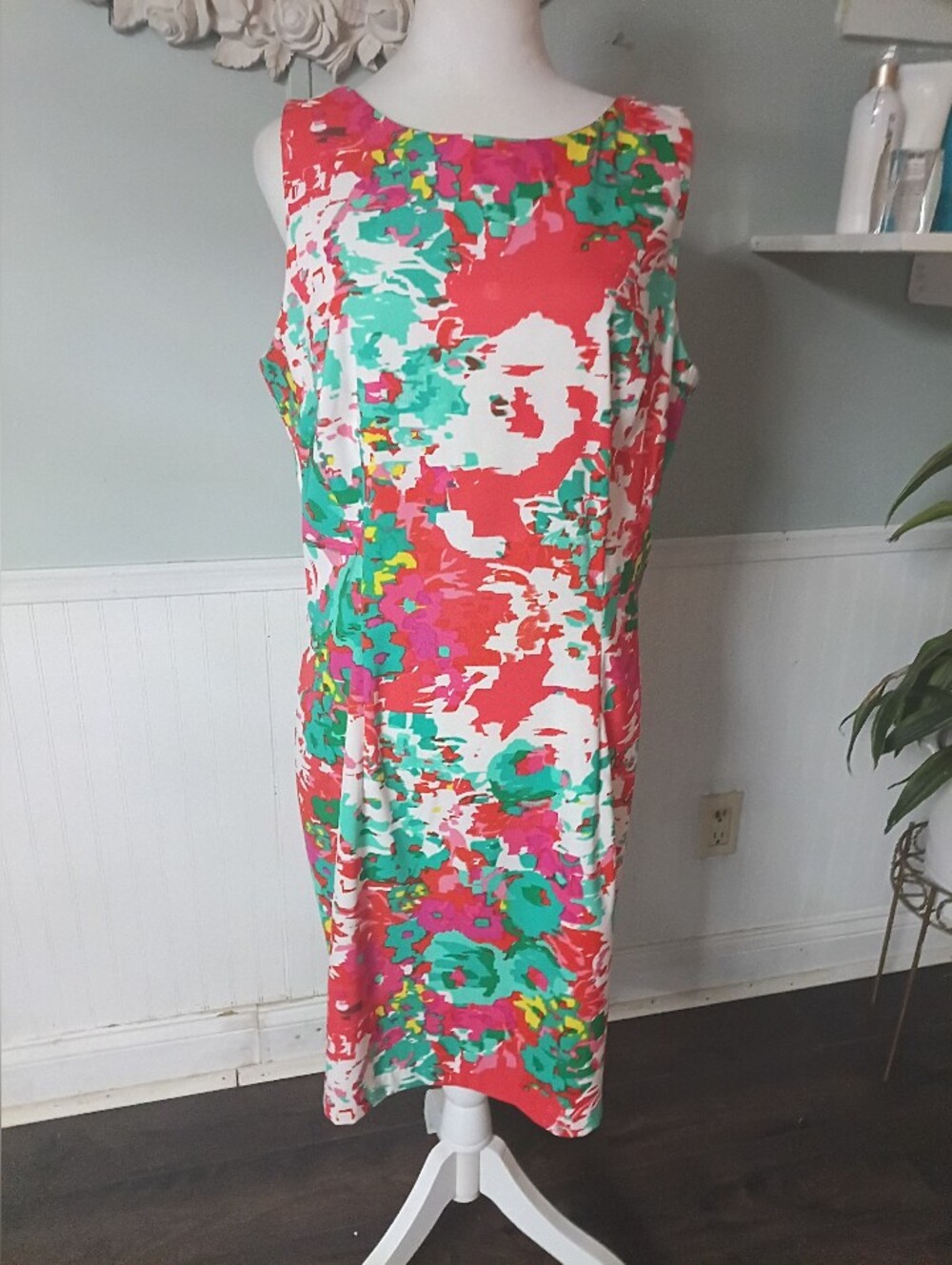 Alyx Coral, Green and White Abstract Midi Dress
